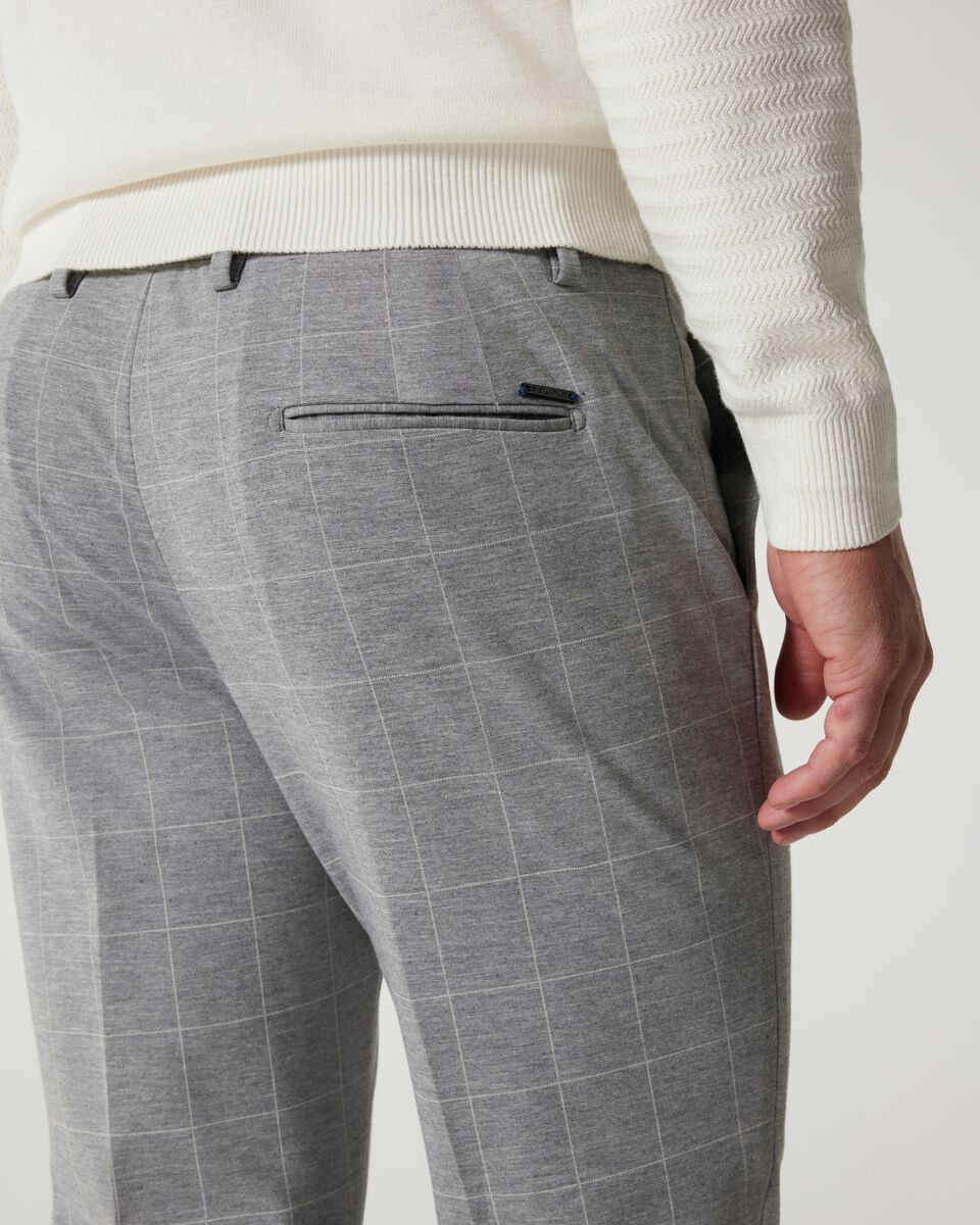Grey Windowpane Relaxed Slim Jersey Check Tailored Pant